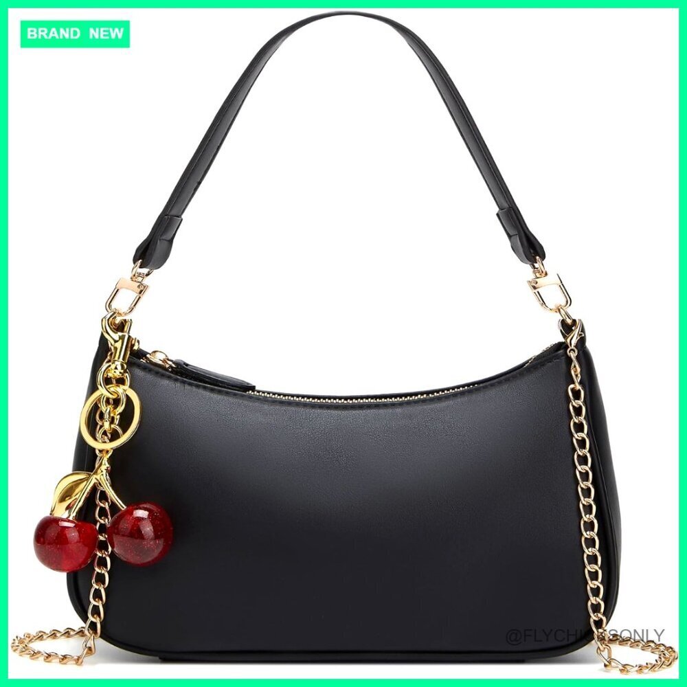 PU Leather Hobo Purse with Removable Straps and Cherry Charm